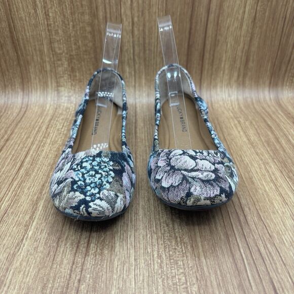 Lucky Brand Emmie Navy Blue Cream Pink Floral Embroidered Ballet Flat 8.5 M - Picture 4 of 9